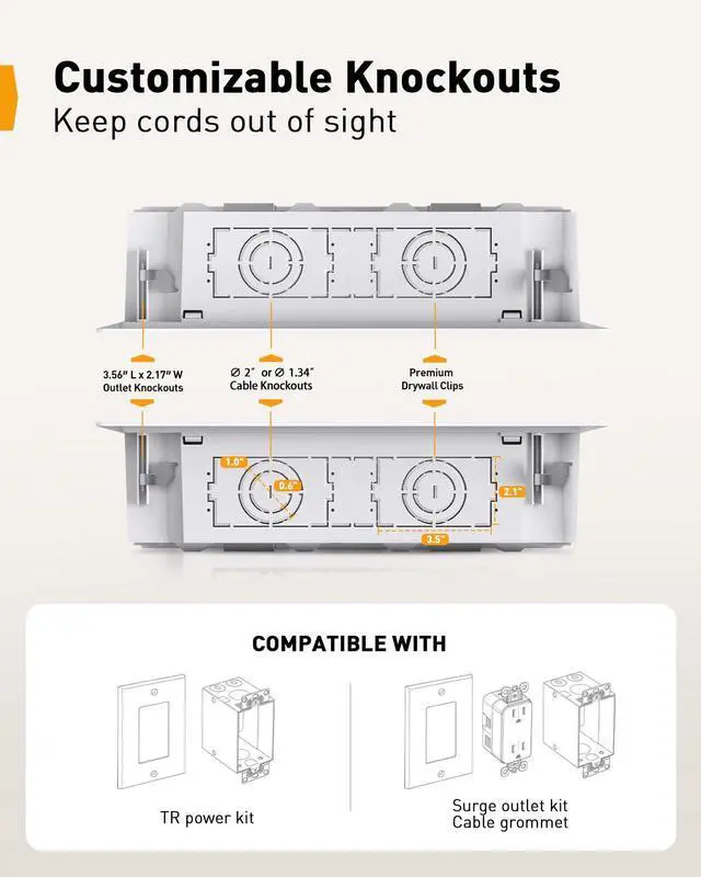 Alt view image 3 of 7 - 17 in-Wall Media Box, Electrical Box, Recessed Outlet Box and Media Enclosure for One Connect Box & Network Switches, Cable Management Kit with Cutting Template, Dust Bag & Drywall Saw