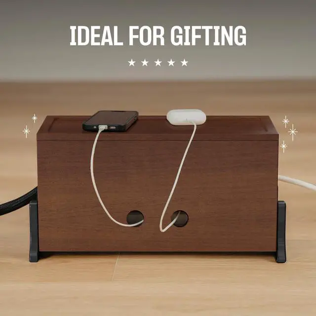 Alt view image 2 of 6 - Extra Large Cable Management Box, Wood Cord Hider Box & Organizer for Power Strip, TV Wires & Desk Cable Storage