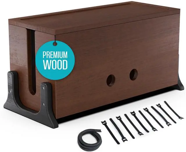 Main image of Extra Large Cable Management Box, Wood Cord Hider Box & Organizer for Power Strip, TV Wires & Desk Cable Storage