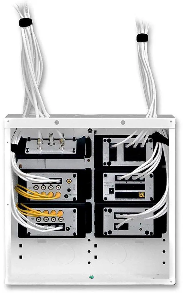Alt view image 3 of 7 - Legrand - OnQ 14 Inch Cable Management, In-Wall 20-Gauge Media Box, Structured Wiring Enclosure with 2.5 Inch Openings for Wires, Glossy White, EN1400