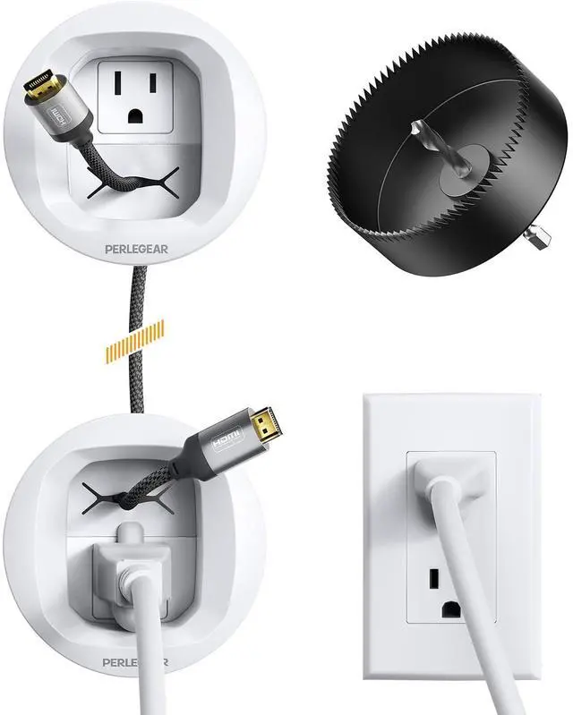 Main image of in-Wall Cable Management Kit, TV Cord Hider for Wall Mounted TV and Speakers, Power and Low Voltage Wire Management. Includes Drill Template, Dust Bag and Drill Attachment for Easy Install