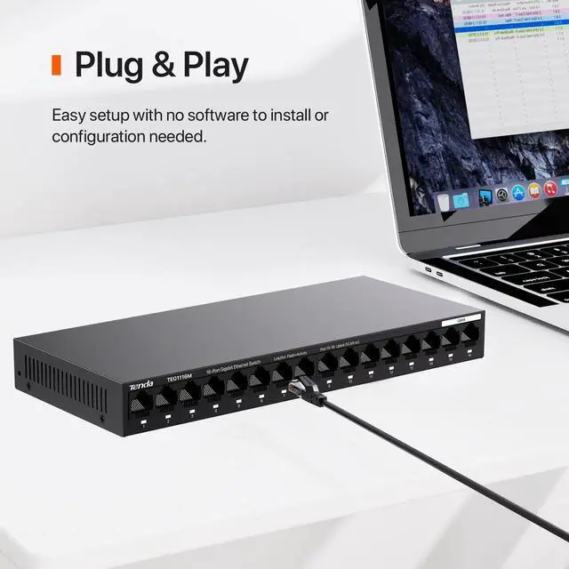 Alt view image 3 of 7 - TEG1116M 16 Port Gigabit Switch, Unmanaged Ethernet Switch with Traffic Optimization, Plug & Play, Fanless & Metal Design Network Switch, Limited Lifetime Protection