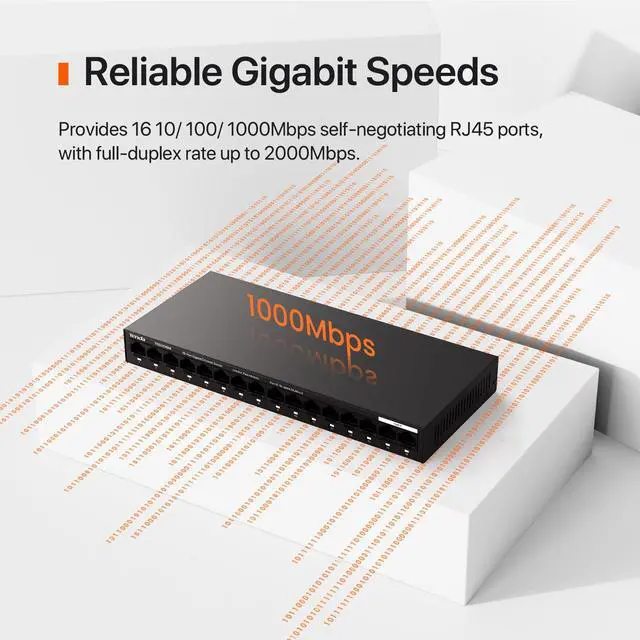 Alt view image 4 of 7 - TEG1116M 16 Port Gigabit Switch, Unmanaged Ethernet Switch with Traffic Optimization, Plug & Play, Fanless & Metal Design Network Switch, Limited Lifetime Protection