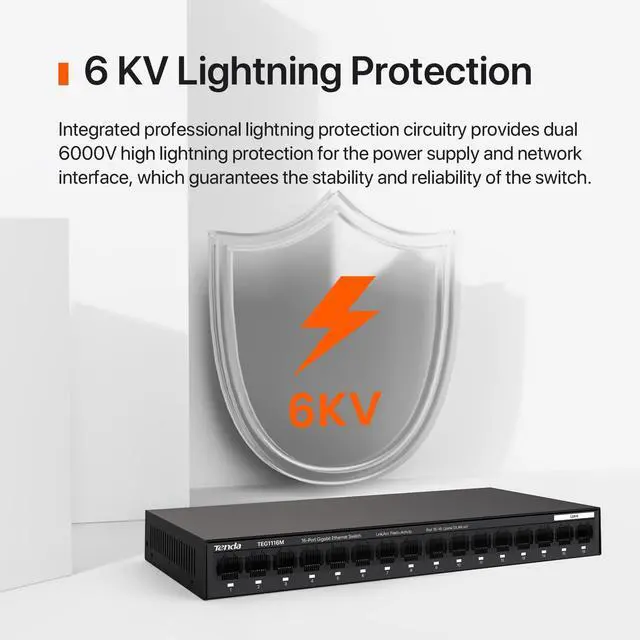 Alt view image 5 of 7 - TEG1116M 16 Port Gigabit Switch, Unmanaged Ethernet Switch with Traffic Optimization, Plug & Play, Fanless & Metal Design Network Switch, Limited Lifetime Protection