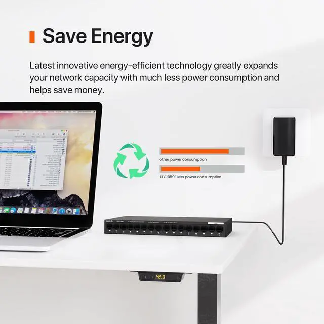 Alt view image 7 of 7 - TEG1116M 16 Port Gigabit Switch, Unmanaged Ethernet Switch with Traffic Optimization, Plug & Play, Fanless & Metal Design Network Switch, Limited Lifetime Protection