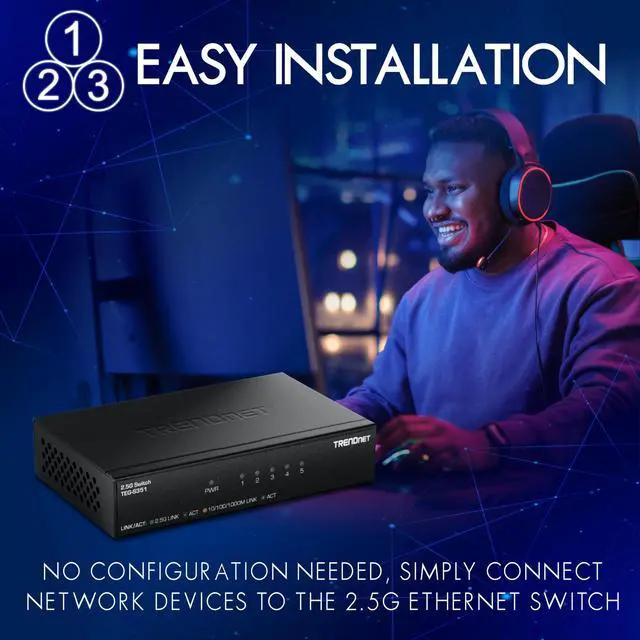 Alt view image 3 of 7 - 5-Port 2.5Gb Switch, TEG-S351, 5 x 2.5G RJ45 Ports, 25Gbps Switching Capacity, NDAA + TAA Compliant, Ethernet Splitter, for Game Console, NAS, PC, Lifetime Protection