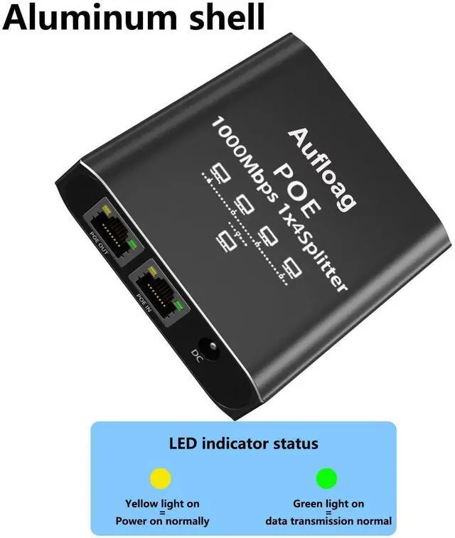 Alt view image 5 of 7 - Gigabit PoE Switch 1 to 4-1000M POE Splitter 1 in 4 Out, Total 90W with 4PoE+ Extender, Compatible with Cat5/5e/6/7/8 Cable, Plug & Play, 4 Port Network Switch for Security IP Camera AP