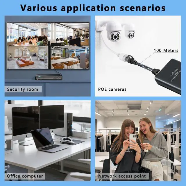 Alt view image 7 of 7 - Gigabit PoE Switch 1 to 4-1000M POE Splitter 1 in 4 Out, Total 90W with 4PoE+ Extender, Compatible with Cat5/5e/6/7/8 Cable, Plug & Play, 4 Port Network Switch for Security IP Camera AP