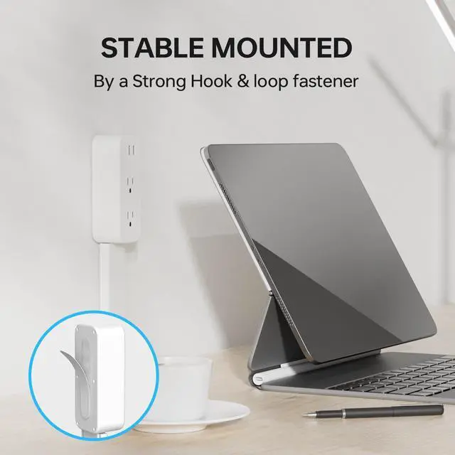 Alt view image 4 of 6 - Electrical Outlet Extender Long Stick with 180° Swivel | Extends 23-35 in for Hard-to-Reach Places | 2 AC Outlets + 3 Ports (USB-C/USB-A) for Bed, Dorm, Office & Sofa