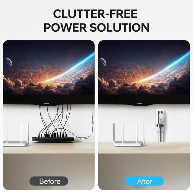 Alt view image 5 of 6 - Electrical Outlet Extender Long Stick with 180° Swivel | Extends 23-35 in for Hard-to-Reach Places | 2 AC Outlets + 3 Ports (USB-C/USB-A) for Bed, Dorm, Office & Sofa