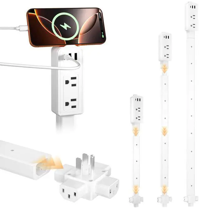 Main image of Electrical Outlet Extender Stick-Extension Cord with 2 USB-A,USB-C and 2 AC Outlet Extender,Power Strips Extendable 6", 15.3", 24.5", 34" for Behind Couches,Bed