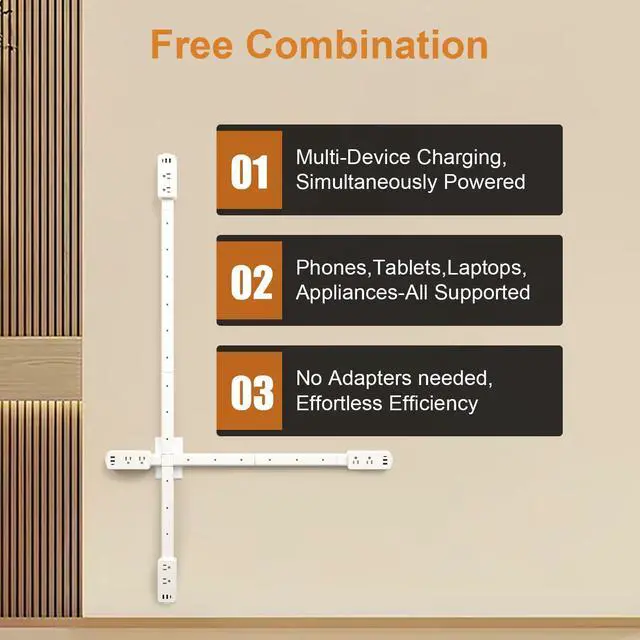 Alt view image 5 of 7 - Electrical Outlet Extender Stick-Extension Cord with 2 USB-A,USB-C and 2 AC Outlet Extender,Power Strips Extendable 6", 15.3", 24.5", 34" for Behind Couches,Bed