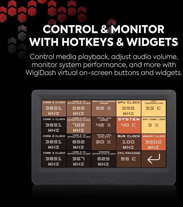 Alt view image 2 of 6 - WigiDash PC Command Panel - 7 inch Touch Display, Up to 20 (5x4) Widget Grid, Customizable Hotkeys/Shortcuts/Widgets, Monitor System Performance (Windows 10 and 11, USB Powered)