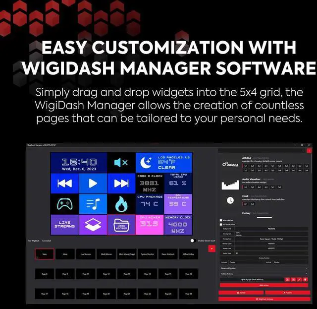 Alt view image 3 of 6 - WigiDash PC Command Panel - 7 inch Touch Display, Up to 20 (5x4) Widget Grid, Customizable Hotkeys/Shortcuts/Widgets, Monitor System Performance (Windows 10 and 11, USB Powered)
