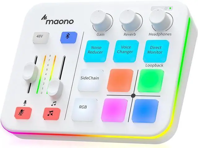 Main image of Gaming Audio Mixer, Audio Interface with Pro-preamp, RGB, Bluetooth, 48V Phantom Power for Live Streaming, Podcasting, Content Create, Gaming Caster G1 NEO (White)