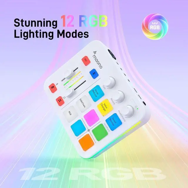 Alt view image 5 of 7 - Gaming Audio Mixer, Audio Interface with Pro-preamp, RGB, Bluetooth, 48V Phantom Power for Live Streaming, Podcasting, Content Create, Gaming Caster G1 NEO (White)