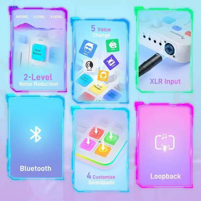 Alt view image 7 of 7 - Gaming Audio Mixer, Audio Interface with Pro-preamp, RGB, Bluetooth, 48V Phantom Power for Live Streaming, Podcasting, Content Create, Gaming Caster G1 NEO (White)