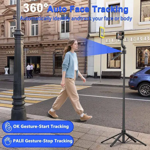 Alt view image 3 of 7 - Auto Face Tracking Tripod for iPhone with Light 63 Selfie Stick Tripod Stand Follows Your Movement 360° Phone Camera Tripod with Wireless Remote for Content Creator Vlog Live Stream Video Recording