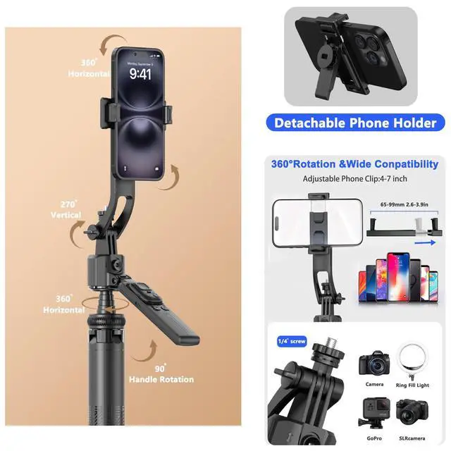 Alt view image 7 of 7 - Auto Face Tracking Tripod for iPhone with Light 63 Selfie Stick Tripod Stand Follows Your Movement 360° Phone Camera Tripod with Wireless Remote for Content Creator Vlog Live Stream Video Recording