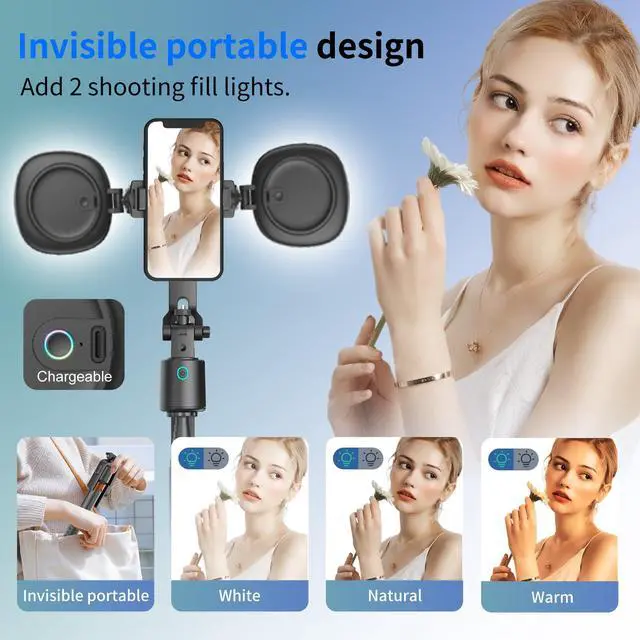 Alt view image 2 of 7 - 70" Auto Face Tracking Phone Tripod 360 Rotation,No App RequiredPhone Tripod for w/Fill Light and Remote Control, Smart Shooting Stand for Vlog/TIK Tok Live Streaming YouTube Video Record