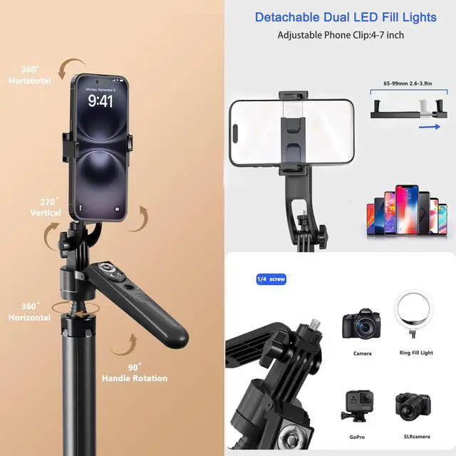 Alt view image 7 of 7 - Auto Face Tracking Tripod for iPhone with Light 70.9 Selfie Stick Tripod Stand Follows Your Movement 360°Phone Camera Tripod with Wireless Remote for Content Creator Vlog Live Stream Video Recording
