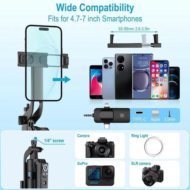 Alt view image 6 of 7 - Vlogging Kit for iPhone/Android, 63Auto Face Tracking Tripod for iPhone with Light, Microphones, Scrolling Remote Control for TikTok, Content Creator Kit for YouTube Starter Live Streaming