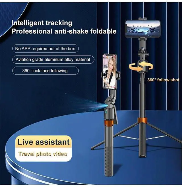 Alt view image 2 of 7 - Auto Face Tracking Phone Holder, 360° Rotation Phone Tripod with Wireless Remote and Phone Holder, Selfie Stick Tripod for iPhoneAndroid Phone, Applied to YouTube, Vlog/TIK Tok