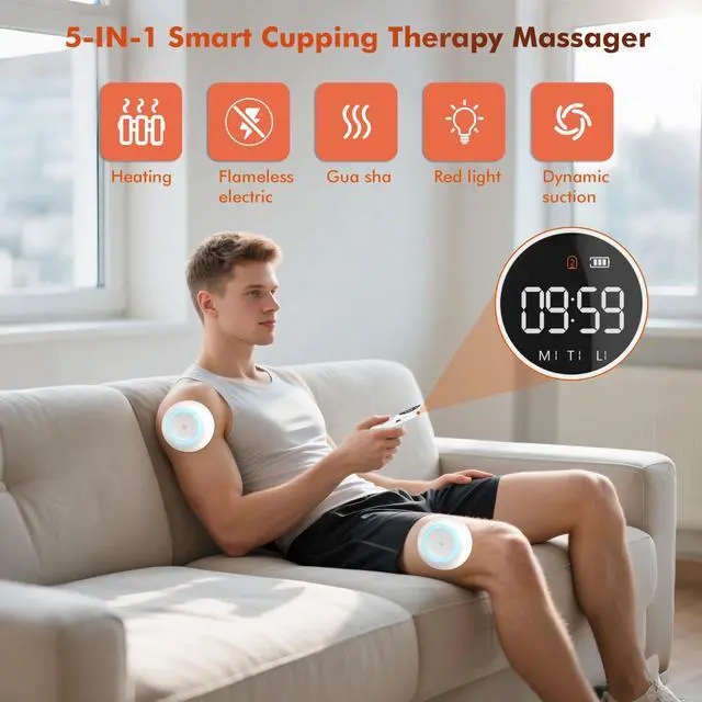 Alt view image 2 of 7 - 2 Pack Smart Cupping Therapy Massager, 5-in-1 Cupping Therapy Set for Pain Relief, Knots, Aches, Muscle Soreness, Electric Cupping kit for Massage Therapy with Remote Control