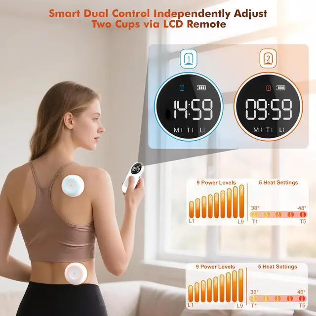 Alt view image 3 of 7 - 2 Pack Smart Cupping Therapy Massager, 5-in-1 Cupping Therapy Set for Pain Relief, Knots, Aches, Muscle Soreness, Electric Cupping kit for Massage Therapy with Remote Control