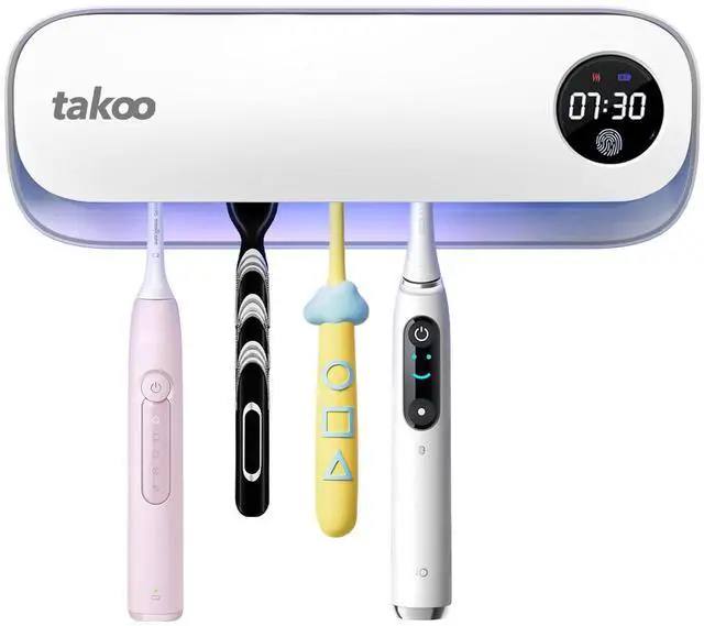 Main image of Toothbrush Cleaner, 4 Slots Wall Mounted Toothbrush Holder for Bathroom, Smart Hot Air Drying Technology, Rechargeable Smart Home Gadget