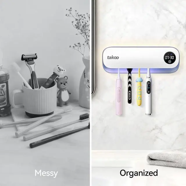 Alt view image 2 of 7 - Toothbrush Cleaner, 4 Slots Wall Mounted Toothbrush Holder for Bathroom, Smart Hot Air Drying Technology, Rechargeable Smart Home Gadget
