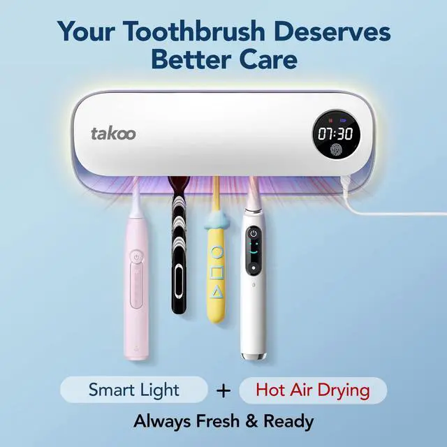 Alt view image 3 of 7 - Toothbrush Cleaner, 4 Slots Wall Mounted Toothbrush Holder for Bathroom, Smart Hot Air Drying Technology, Rechargeable Smart Home Gadget