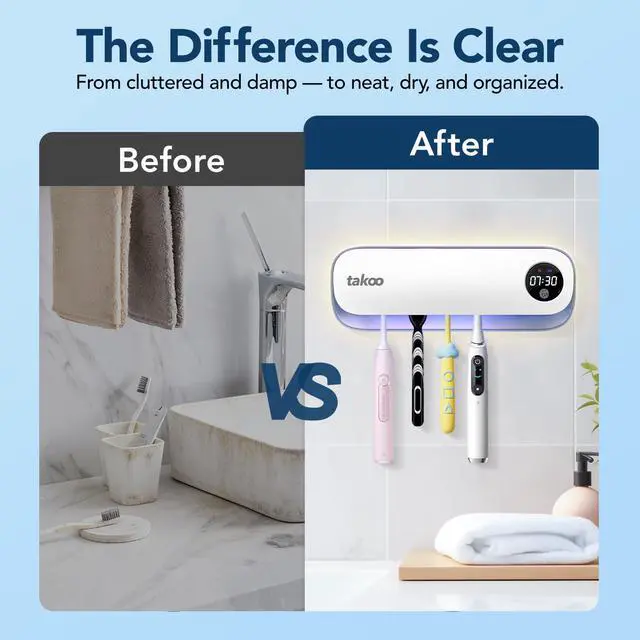 Alt view image 4 of 7 - Toothbrush Cleaner, 4 Slots Wall Mounted Toothbrush Holder for Bathroom, Smart Hot Air Drying Technology, Rechargeable Smart Home Gadget