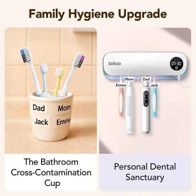 Alt view image 5 of 7 - Toothbrush Cleaner, 4 Slots Wall Mounted Toothbrush Holder for Bathroom, Smart Hot Air Drying Technology, Rechargeable Smart Home Gadget