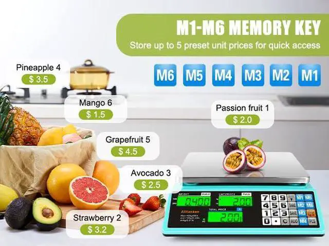Alt view image 3 of 7 - 88lb/40kg Commercial Food Scale, Digital Price Computing Scale with Counting Feature, Outdoor Market Food Scale Dual LCD for Farmers Markets, Butchers, Retail Stores