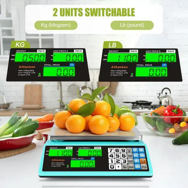 Alt view image 2 of 7 - 88lb/40kg Commercial Food Scale, Digital Price Computing Scale with Counting Feature, Outdoor Market Food Scale Dual LCD for Farmers Markets, Butchers, Retail Stores