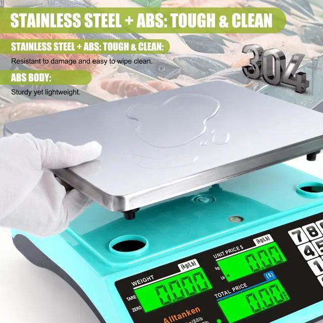 Alt view image 7 of 7 - 88lb/40kg Commercial Food Scale, Digital Price Computing Scale with Counting Feature, Outdoor Market Food Scale Dual LCD for Farmers Markets, Butchers, Retail Stores