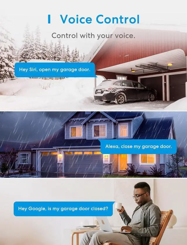 Alt view image 3 of 7 - Smart Garage Door Opener Remote, Compatible with Apple HomeKit, Amazon Alexa, Google Assistant, SmartThings, Siri, CarPlay and Android, Universal WiFi Garage Controller, No Hub Required