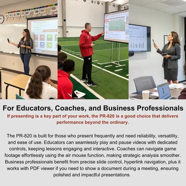 Alt view image 5 of 7 - PR-820 Wireless Presentation Clicker with Laser Pointer, PowerPoint Clicker with Air Mouse, Remote for Slideshows, Google Slides, Keynote & Smartboards, Mac/PC Compatible