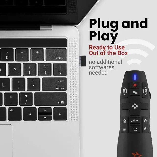 Alt view image 7 of 7 - PR-820 Wireless Presentation Clicker with Laser Pointer, PowerPoint Clicker with Air Mouse, Remote for Slideshows, Google Slides, Keynote & Smartboards, Mac/PC Compatible