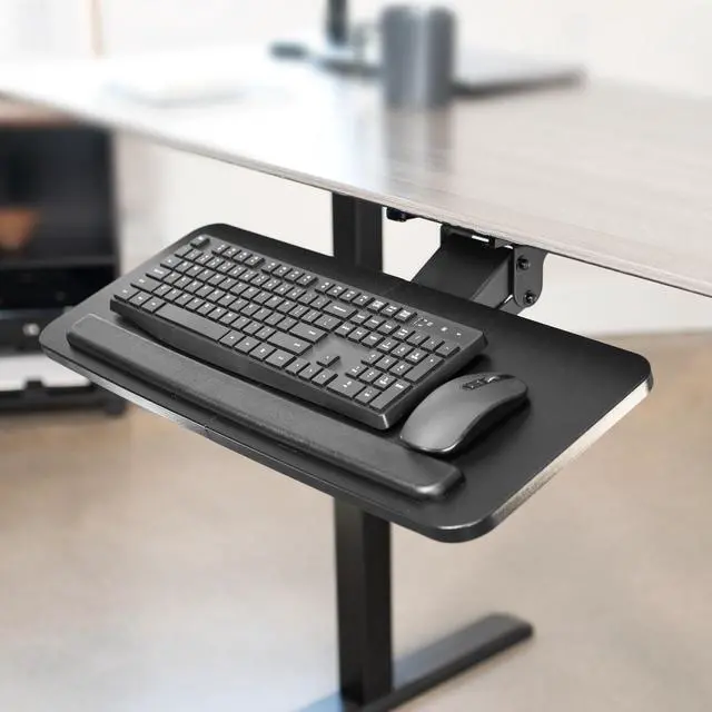 Alt view image 2 of 7 - Adjustable Computer Keyboard & Mouse Platform Tray Ergonomic Under Table Desk Mount Drawer Underdesk Shelf (MOUNT-KB03B)