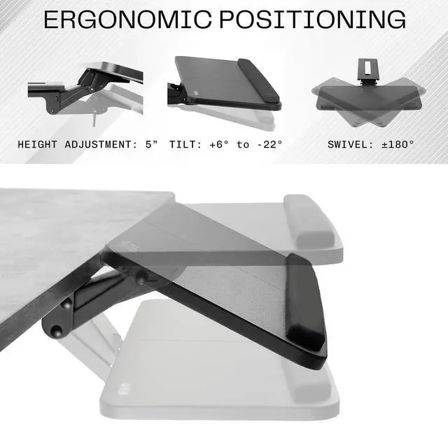Alt view image 3 of 7 - Adjustable Computer Keyboard & Mouse Platform Tray Ergonomic Under Table Desk Mount Drawer Underdesk Shelf (MOUNT-KB03B)