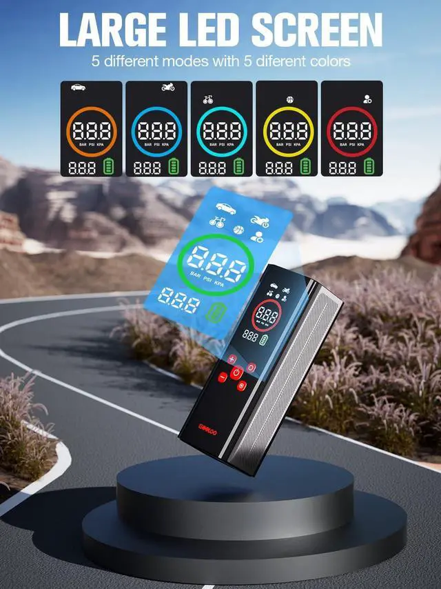 Alt view image 2 of 7 - AP150 PRO Tire Inflator Portable Air Compressor, Upgraded UI Color LED Screen & 4X Faster Car Air Pump with Pressure Gauge, 12V Electric Tire Pump with Auto Shut-off for Car,Bike,Ball