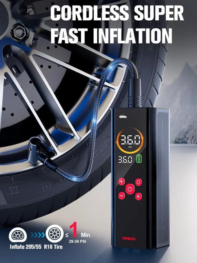 Alt view image 3 of 7 - AP150 PRO Tire Inflator Portable Air Compressor, Upgraded UI Color LED Screen & 4X Faster Car Air Pump with Pressure Gauge, 12V Electric Tire Pump with Auto Shut-off for Car,Bike,Ball