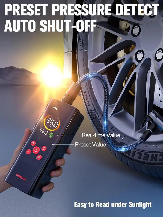 Alt view image 4 of 7 - AP150 PRO Tire Inflator Portable Air Compressor, Upgraded UI Color LED Screen & 4X Faster Car Air Pump with Pressure Gauge, 12V Electric Tire Pump with Auto Shut-off for Car,Bike,Ball