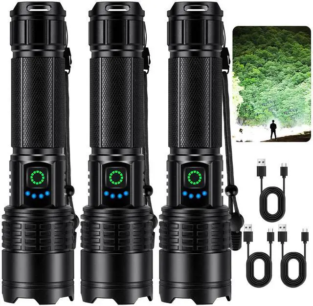 Main image of Rechargeable Led Flashlight High Lumens - 99,000lm Bright Powerful Flash Light with 5 Modes, Waterproof Handheld Linterna for Home, Camping(3 Packs)