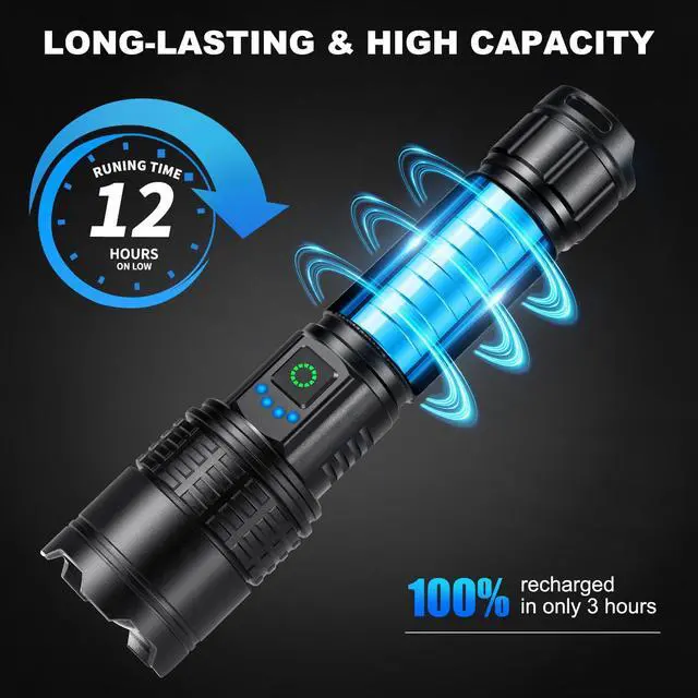 Alt view image 4 of 7 - Rechargeable Led Flashlight High Lumens - 99,000lm Bright Powerful Flash Light with 5 Modes, Waterproof Handheld Linterna for Home, Camping(3 Packs)