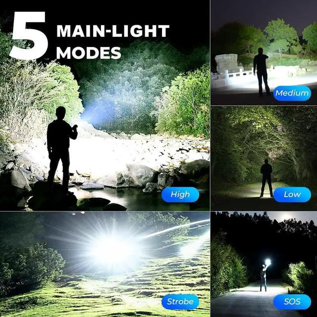 Alt view image 6 of 7 - Rechargeable LED Flashlight High Lumens, 99,000 Lumens Super Bright Flashlights with 8 Modes & Waterproof, Powerful Handheld Flash Light for Home Camping Hiking
