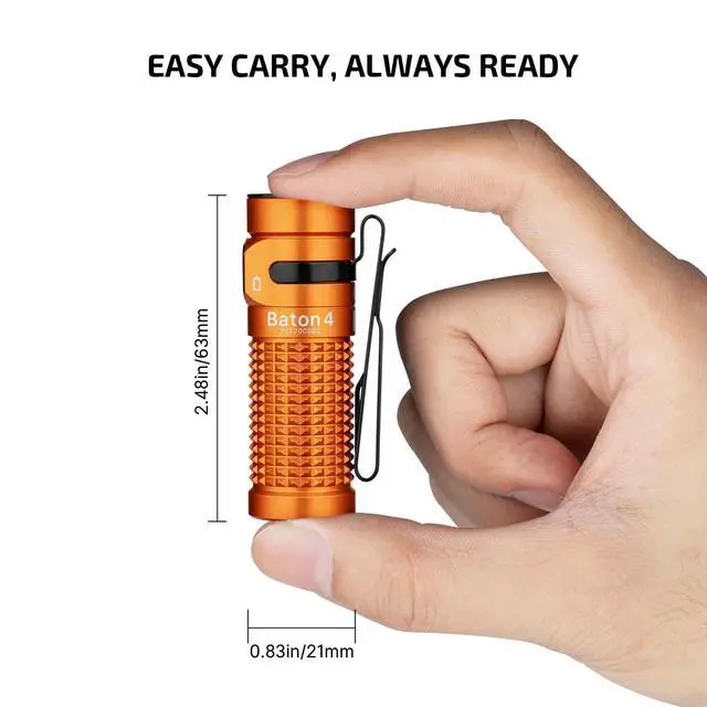 Alt view image 3 of 7 - Baton4 Rechargeable EDC Flashlight, Bright Small Flash Light Orange