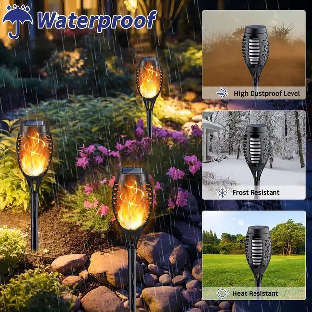 Alt view image 4 of 6 - Solar Torch Light with Flickering Flame, 12Pack Solar Lights Outdoor, Waterproof Outdoor Lights for Yard Garden, Luces Solares para Exteriores, Torches Lighting for Outside Patio Decorations